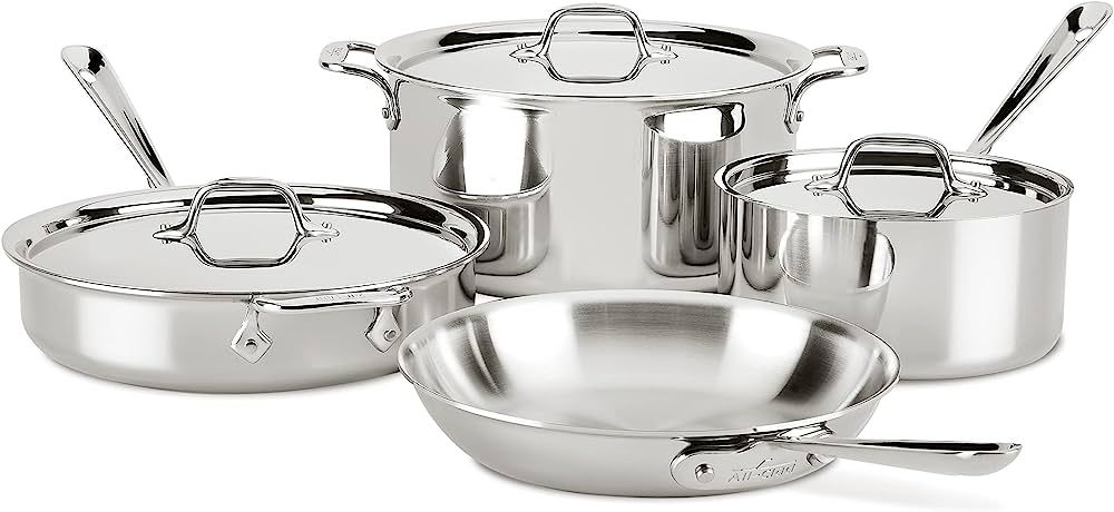 All-Clad D3 3-Ply Stainless Steel Cookware Set 7 Piece Induction Oven Broiler Safe 600F Pots and ... | Amazon (US)