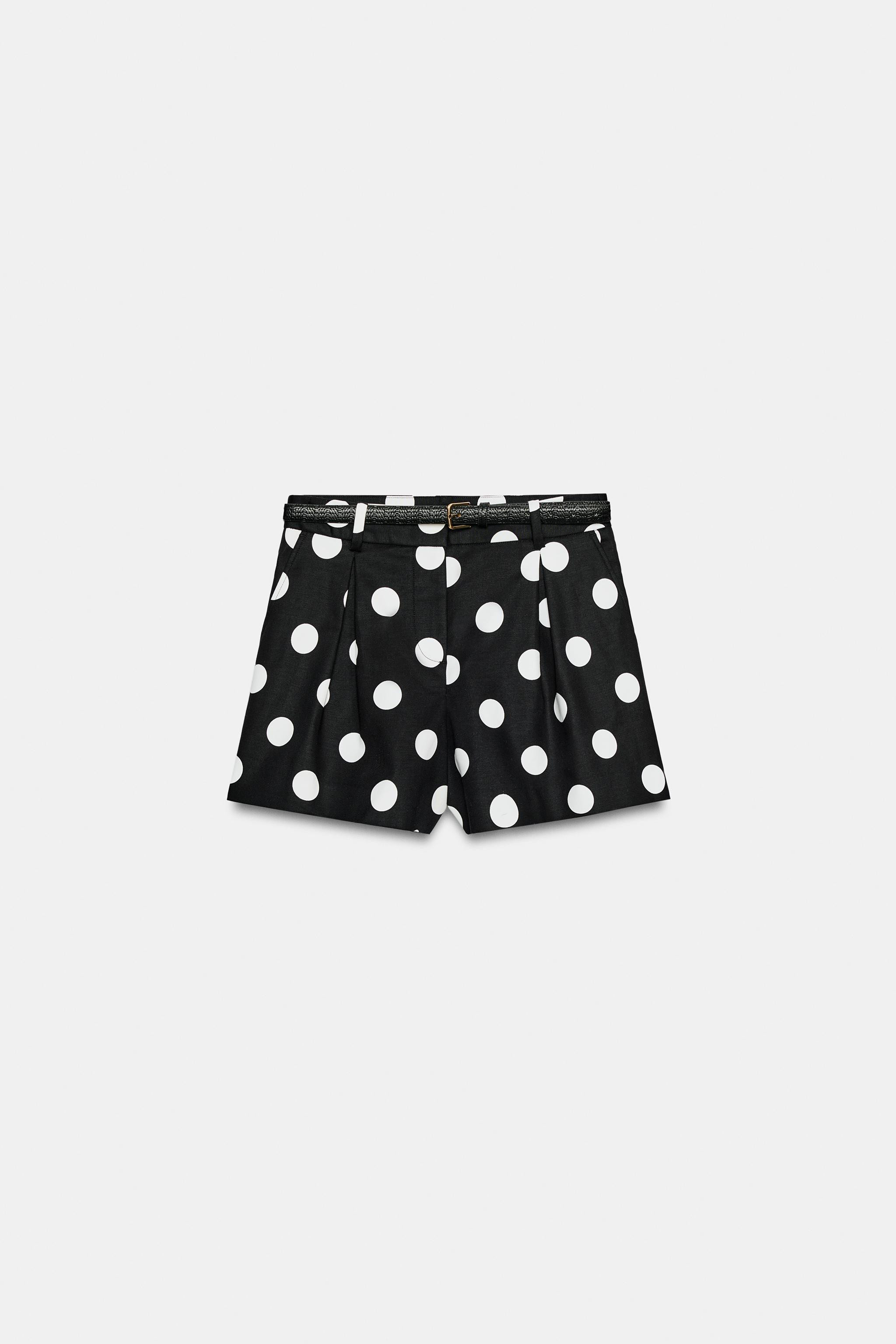 POLKA DOT BELTED PLEATED SHORTS | Zara US