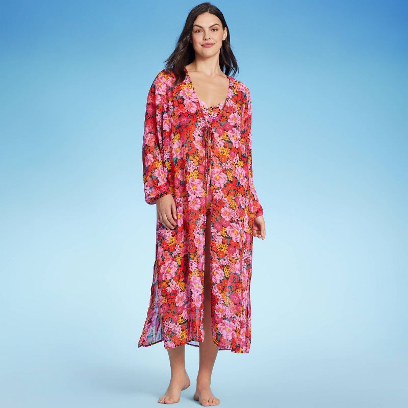 Women's Long Sleeve Open-Front Maxi Cover Up - Shade & Shore™ Multi Floral Print | Target