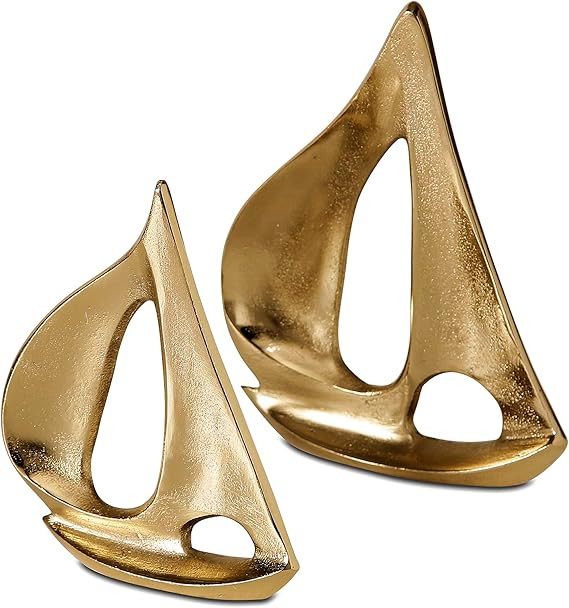 WHW Whole House Worlds 2 Piece Golden Sail Boat Sculpture, Polished Aluminum Metal, Hand Cast, Ne... | Amazon (US)