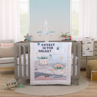 NoJo Star Wars Grogu Cutest in the Galaxy Cream, Green, and White 3 Piece Nursery Crib Bedding Set - Comforter, Fitted Crib Sheet, and Crib Skirt | Target