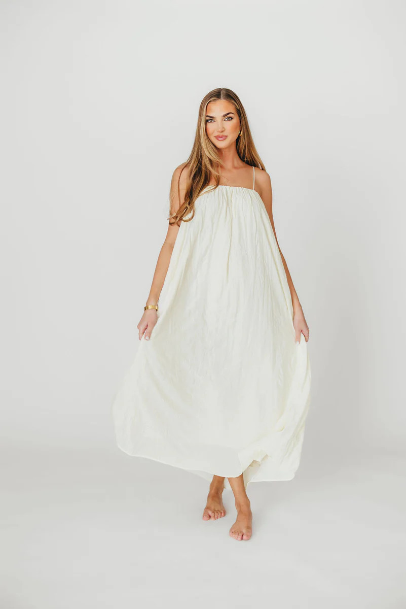 Becca Tube Neck Spaghetti Strap Maxi Dress in Cream - Bump Friendly | Worth Collective