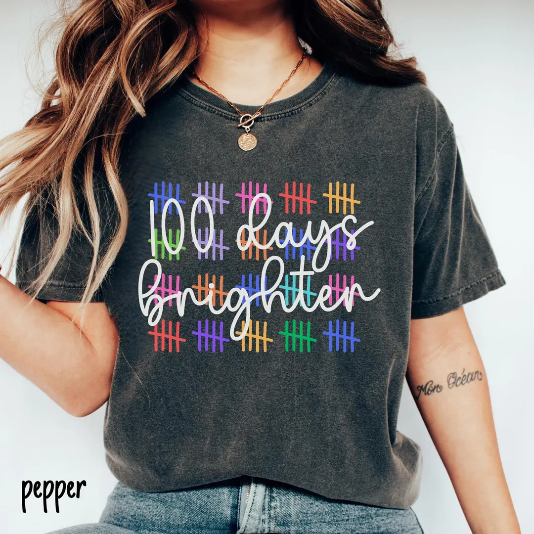 100 Days Brighter Shirt 100th Day Teacher Shirt 100 Days of School T-shirt 100 Day Celebration Te... | Etsy (US)