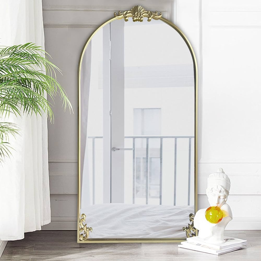 POZINO Vintage Arched Mirror, Large Gold Ornate Mirror, Baroque Antique Mirrors, Traditional Carv... | Amazon (US)