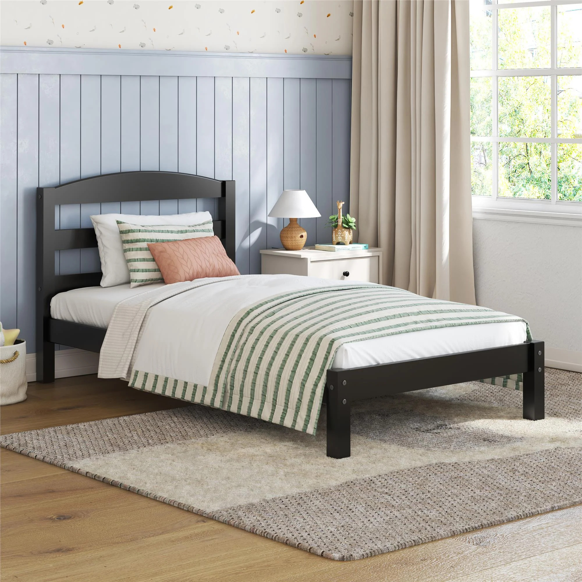 Better Homes & Gardens Leighton Kids Twin Size Bed, Wood Platform Bed Frame, Black | Walmart (US)