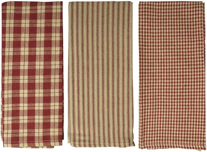 fillURbasket Burgundy Farmhouse Kitchen Towels Set of 3 Striped Buffalo Checked Plaid Dish Towels... | Amazon (US)