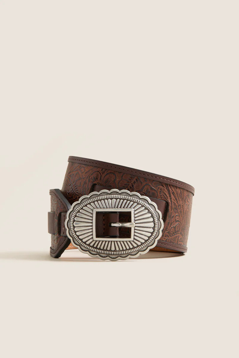 THE GREAT. x Stetson Brown and Silver Tooled Waist Belt | Tuckernuck (US)
