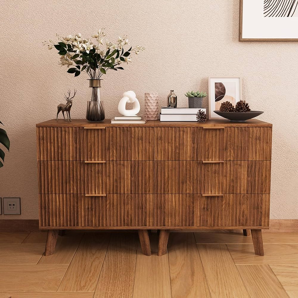 3 Drawer Dresser with Waveform Panel, Modern Closet Dressers Chest of Drawers, Wood Storage Dress... | Amazon (US)