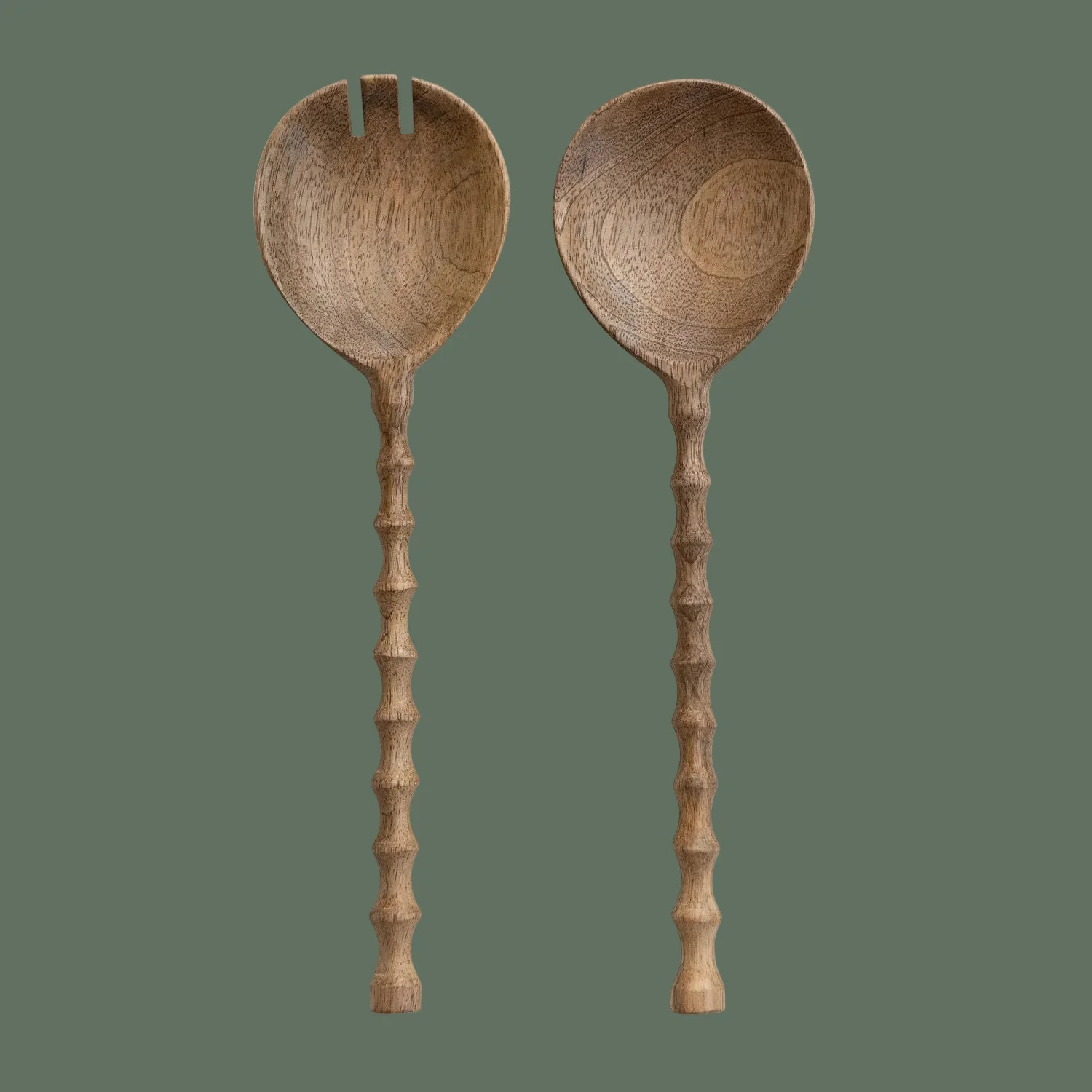 Carved Handle Mango Wood Salad Servers | Shop.app