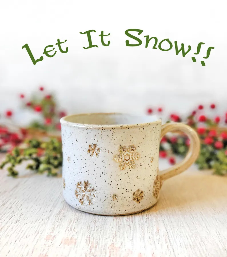 Christmas Cocoa Mug Handmade Pottery Mug White Christmas Coffee Mug Coffee Cup Tea Cup - Etsy | Etsy (US)