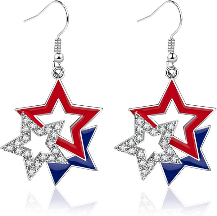 July 4th Independence Day Earrings American Flag Five-pointed Star Earrings Dangle Earrings for W... | Amazon (US)