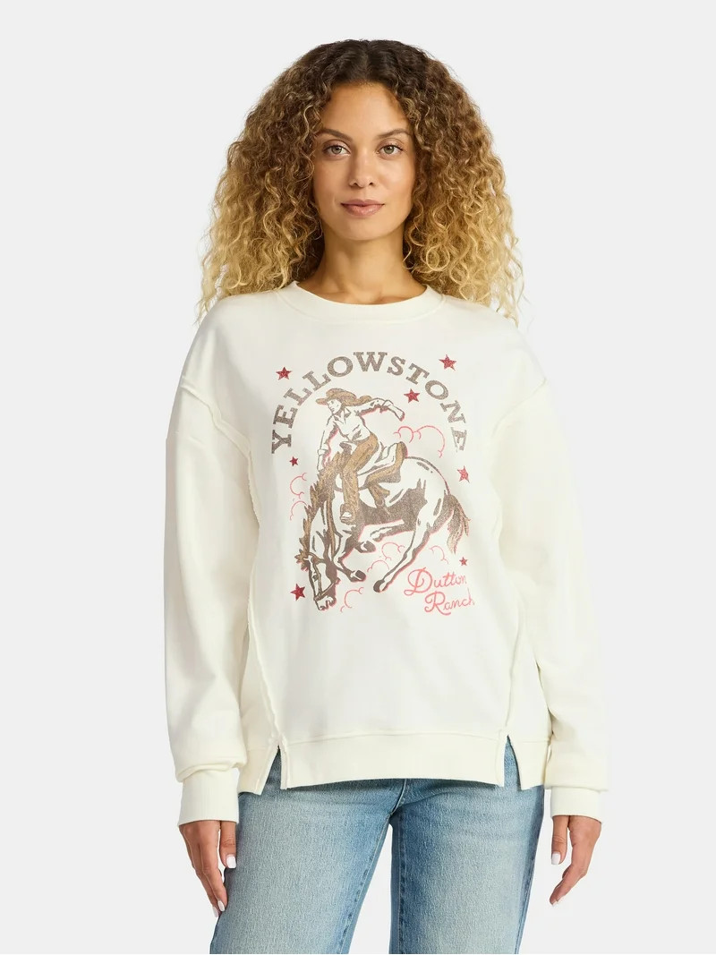 Time and Tru Women's Yellowstone Ranch Stars Graphic Sweatshirt, Sizes XS-3XL - Walmart.com | Walmart (US)