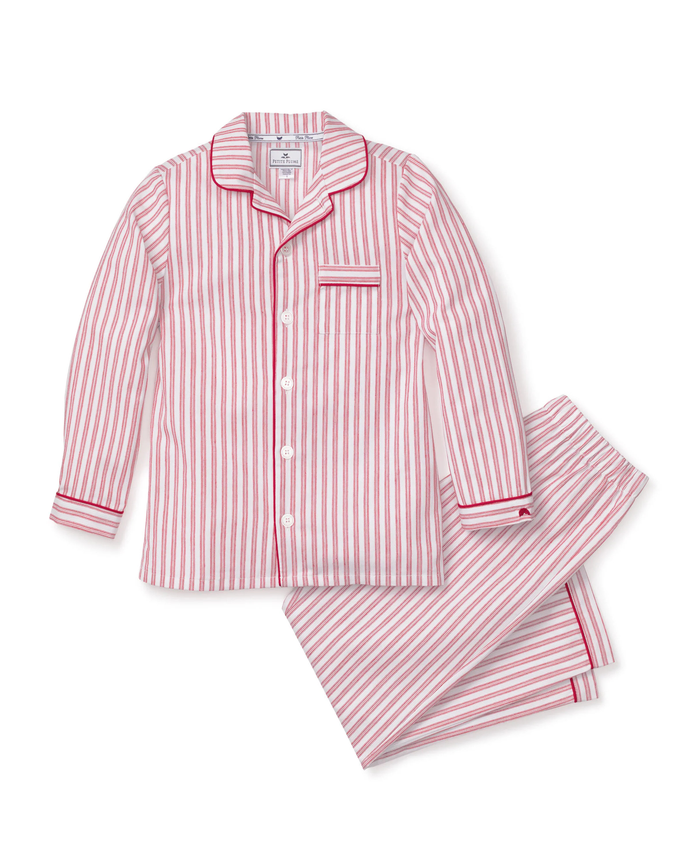 Kid's Twill Pajama Set in Antique Red Ticking | Petite Plume