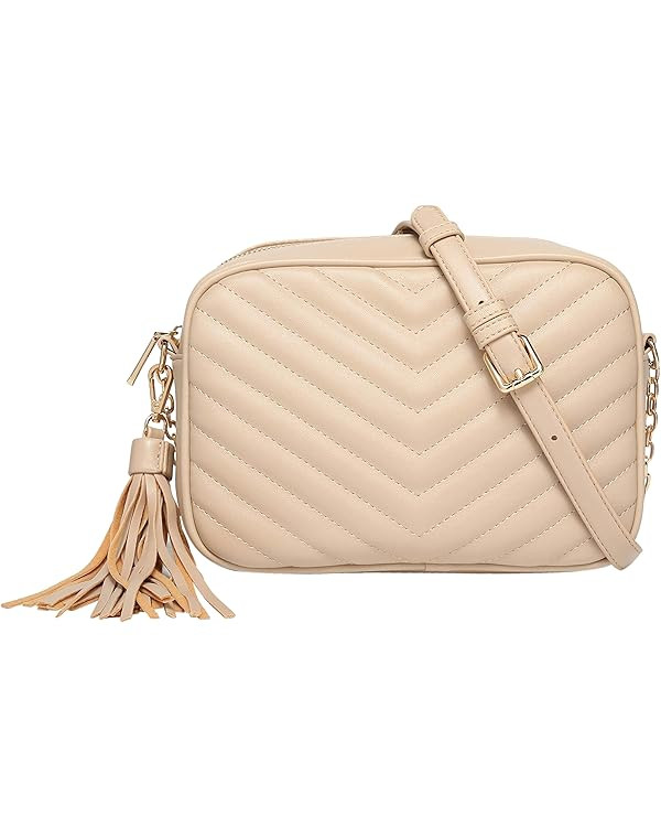 Daisy Rose Quilted Shoulder Cross Body Bag & Detachable Tassel, PU Vegan Leather | Amazon (US)