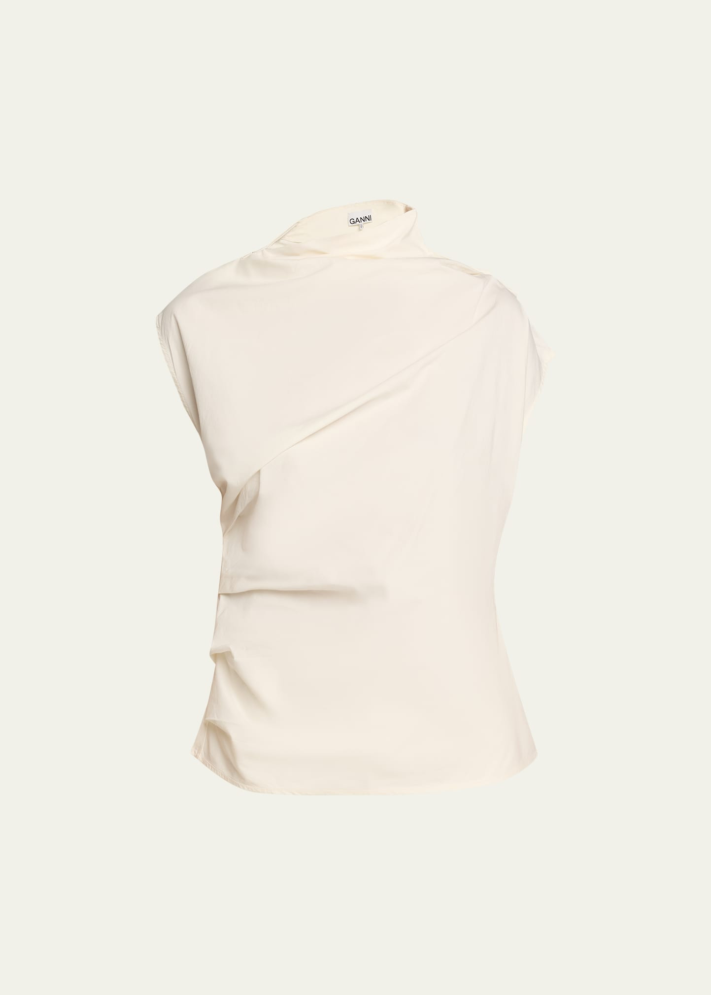 Ganni Ruched Asymmetric Cotton Blouse | Bergdorf Goodman