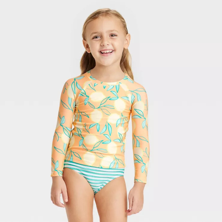 Toddler Girls' 2pc Lemon Rash Guard Set - Cat & Jack™ Orange | Target