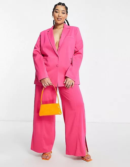 Extro & Vert Plus slouchy blazer and wide leg trousers with leg split co-ord in  | ASOS | ASOS (Global)