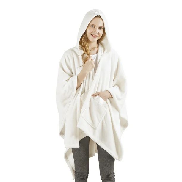 Plush Hooded Angel Wrap with Pockets, Ivory, 50" x 60" | Walmart (US)