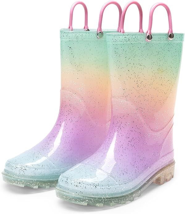 DREAM PAIRS Kids Rain Boots Glitter Boys Girls with Easy-on Handles Sparkly Waterproof Boots Outd... | Amazon (US)