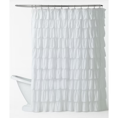 Kate Aurora Shabby Chic Style White Crushed Ruffle Fabric Shower Curtain - Standard Size | Target