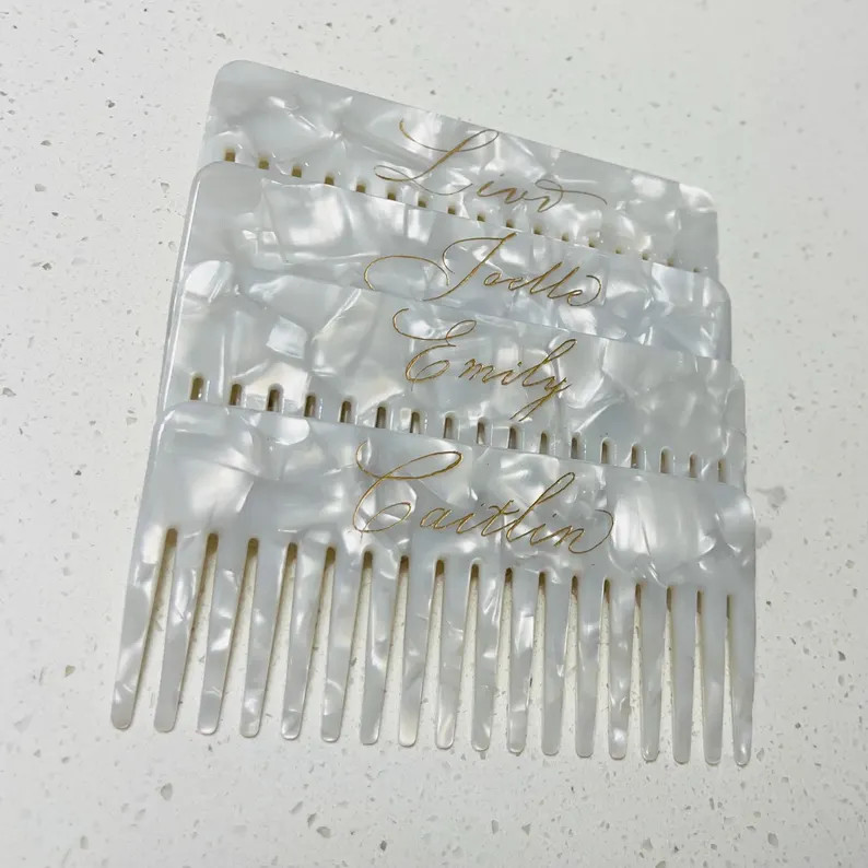 Personalized Pearl Comb – Custom Engraved Name Comb, Gold Engraved/vinyl Hair Comb, Detangling ... | Etsy (US)