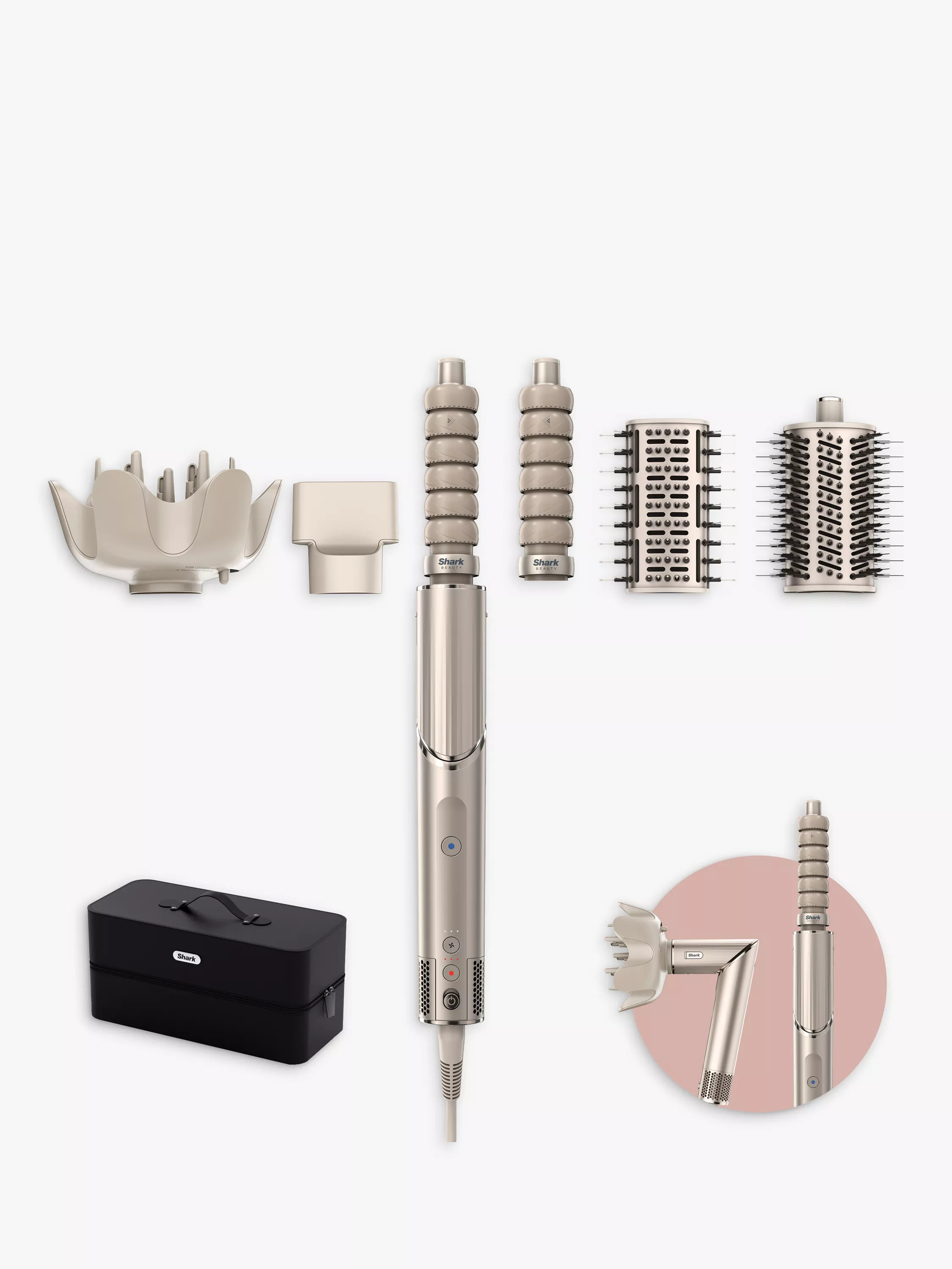 Shark FlexStyle HD446SLUK 5-in-1 Air Styler & Hair Dryer with Storage Case, Stone | John Lewis (UK)