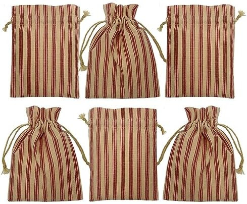 Marilee Home Set of 6 Primitive Red Ticking Stripe Small Fabric Gift Bags with Drawstring, 6" x 4... | Amazon (US)