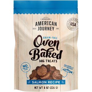 AMERICAN JOURNEY Salmon Recipe Grain-Free Oven Baked Crunchy Biscuit Dog Treats, 8-oz bag - Chewy... | Chewy.com