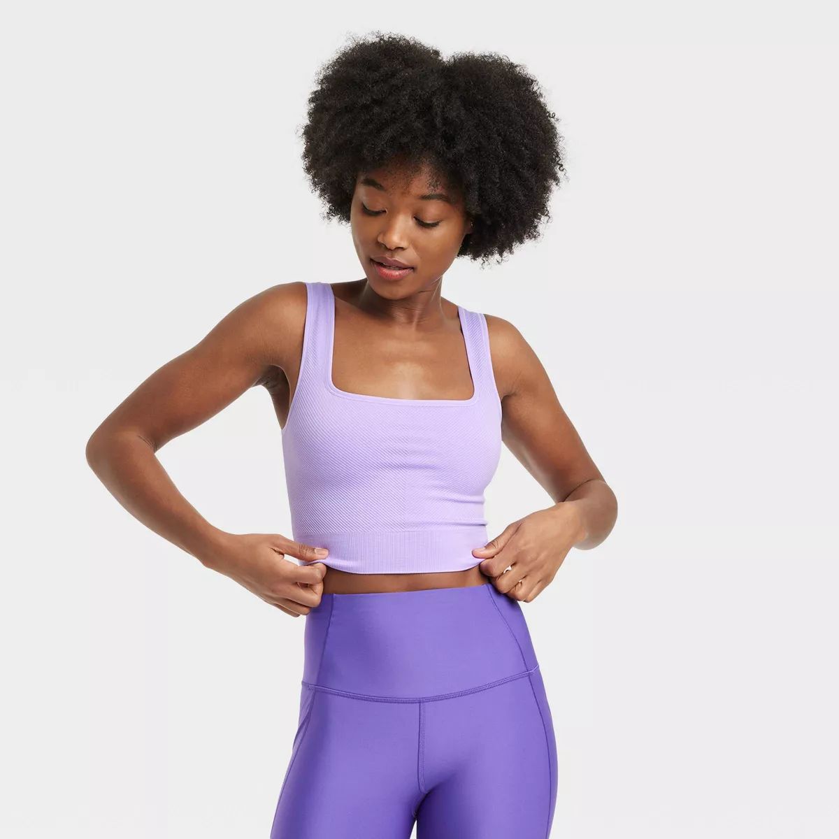 Women's Seamless Square Neck Cropped Tank Top - All In Motion™ Violet L | Target