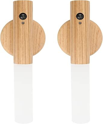 Pack of 2 Aufladbar Holz Wandleuchte, Innen-Nachtlicht mit Bewegungssensor, Magnetische Wiederauf... | Amazon (DE)