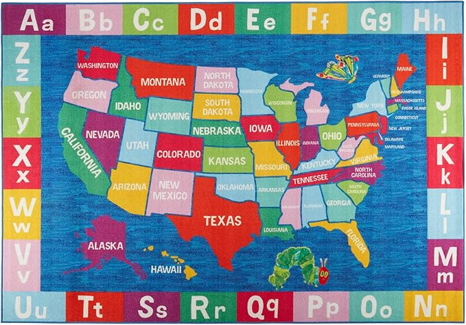 Eric Carle Elementary USA Map Kids Machine Washable Area Rug Blue/Red, 4'11"x6'6" | Amazon (US)