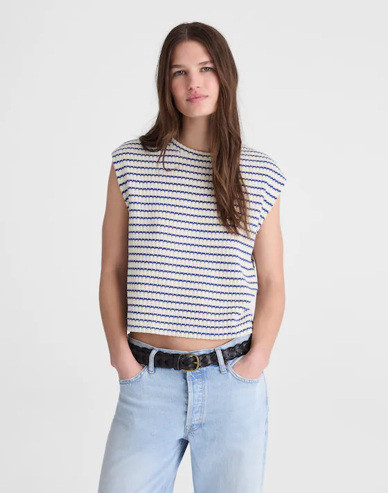 Textured-Knit Boxy Muscle Tee | Madewell