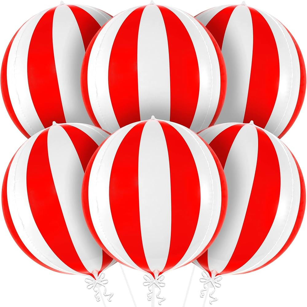 KatchOn, Carnival Balloons for Carnival Decorations - 22 Inch, Pack of 6 | Red and White Striped ... | Amazon (US)