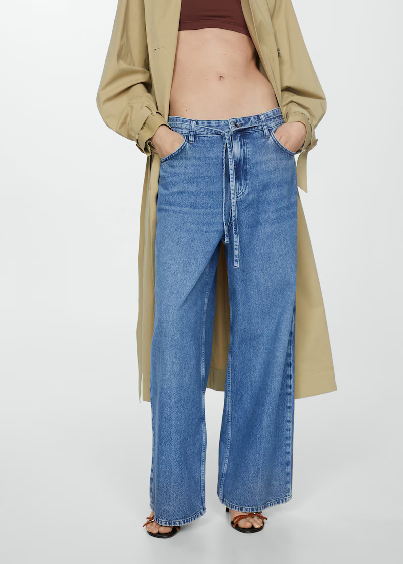 Wideleg jeans with adjustable drawstring -  Women | Mango USA | MANGO (US)