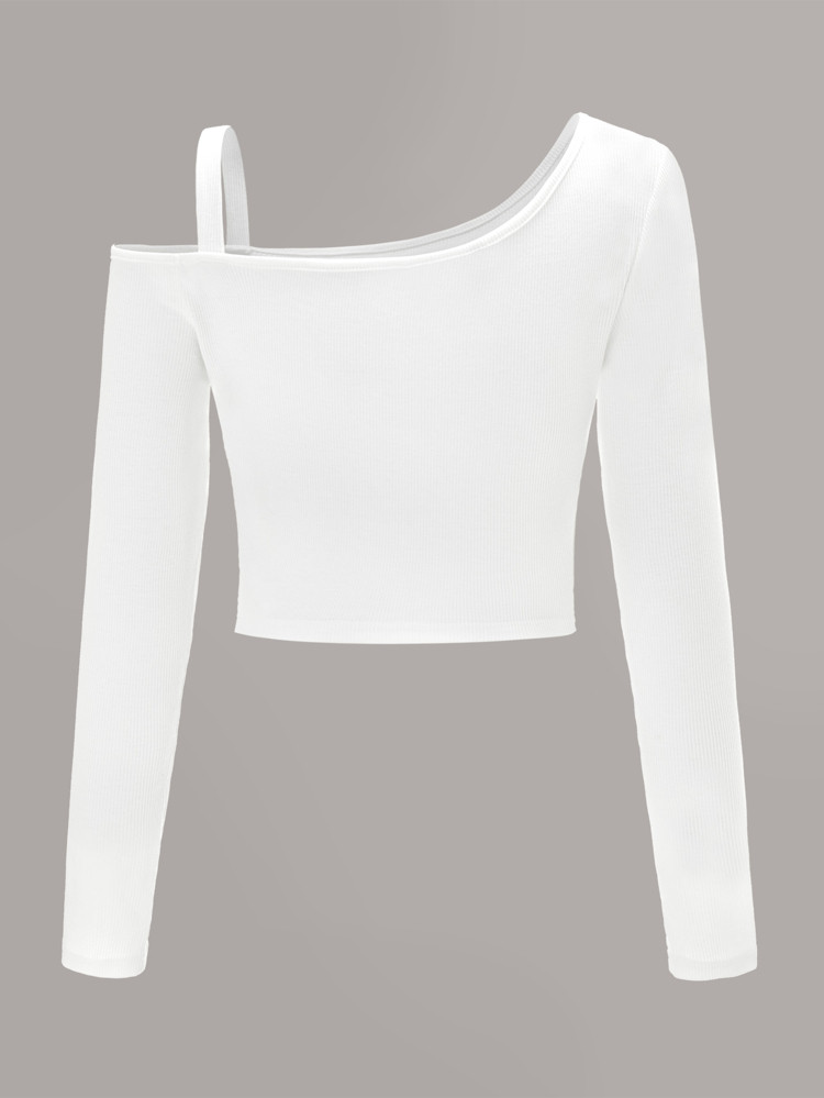 SHEIN Asymmetrical Neck Cold Shoulder Rib-knit Top | SHEIN