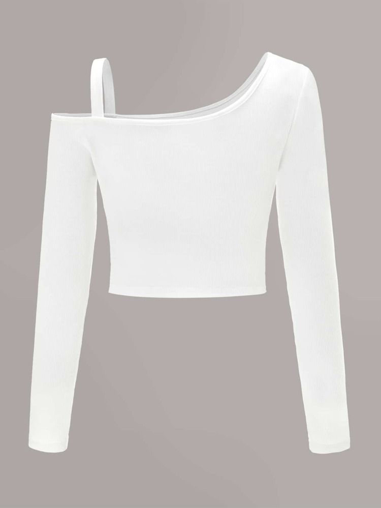 SHEIN Asymmetrical Neck Cold Shoulder Rib-knit Top | SHEIN