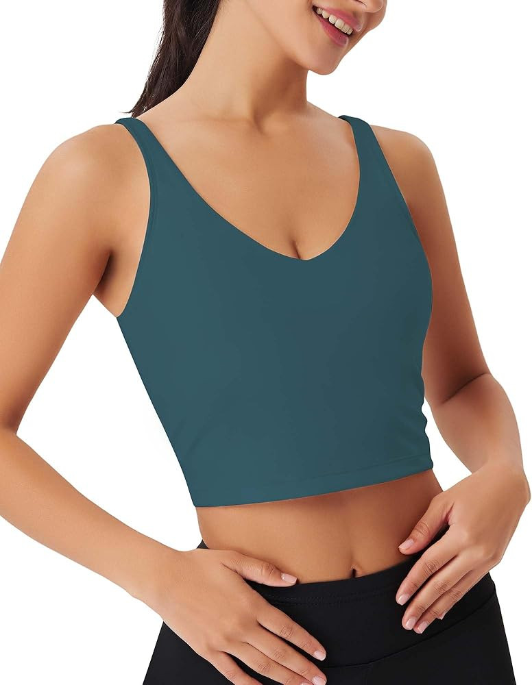 Sports Bras for Women Longline Padded Medium Support Workout Crop Tops Built in Shelf Bra Wirefre... | Amazon (US)