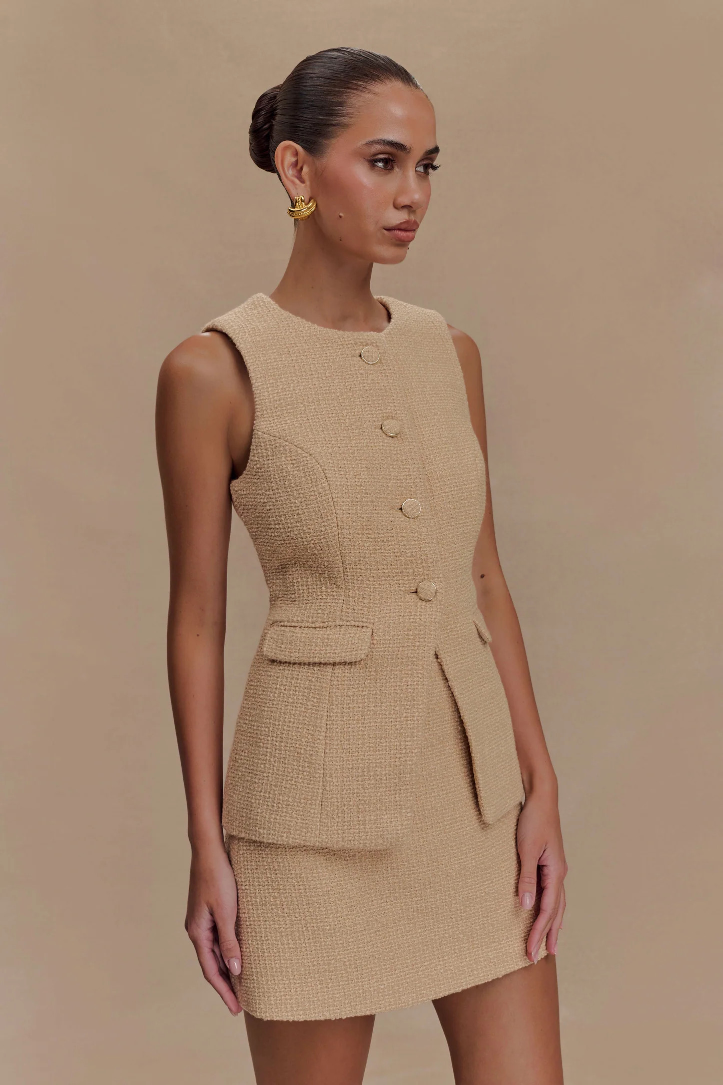 Camilla Boucle Mini Skirt - Light Taupe | MESHKI US