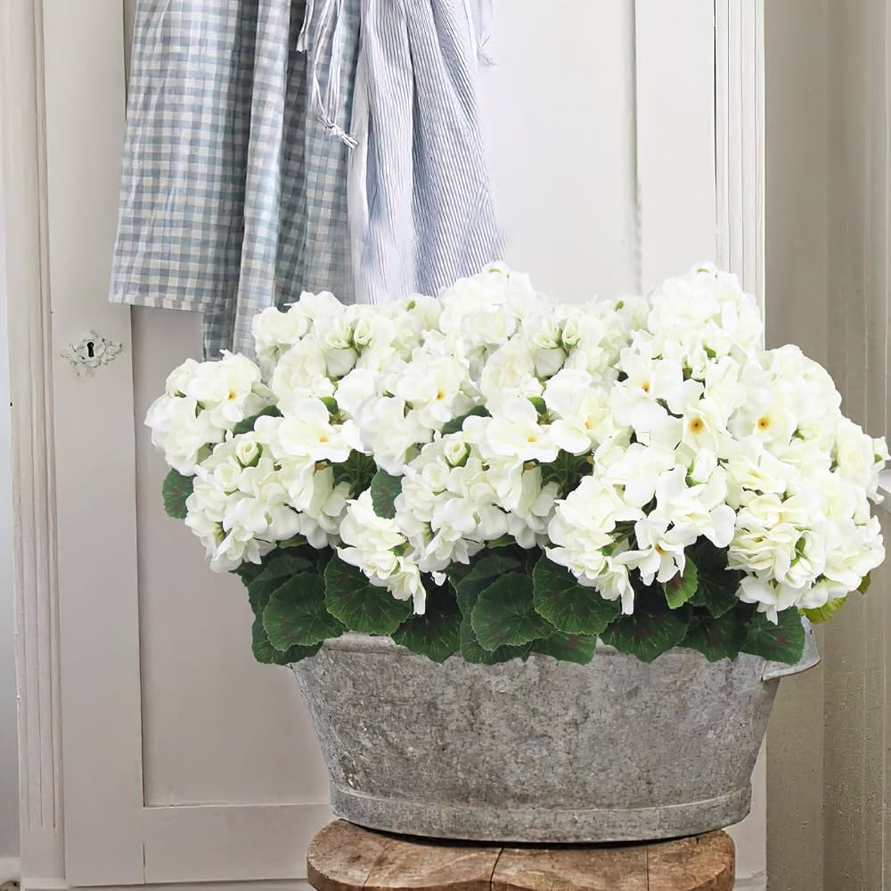 4 Pcs Artificial Geraniums Silk Flowers Outdoor Artificial Geranium Bush White Faux Flowers Geran... | Amazon (US)