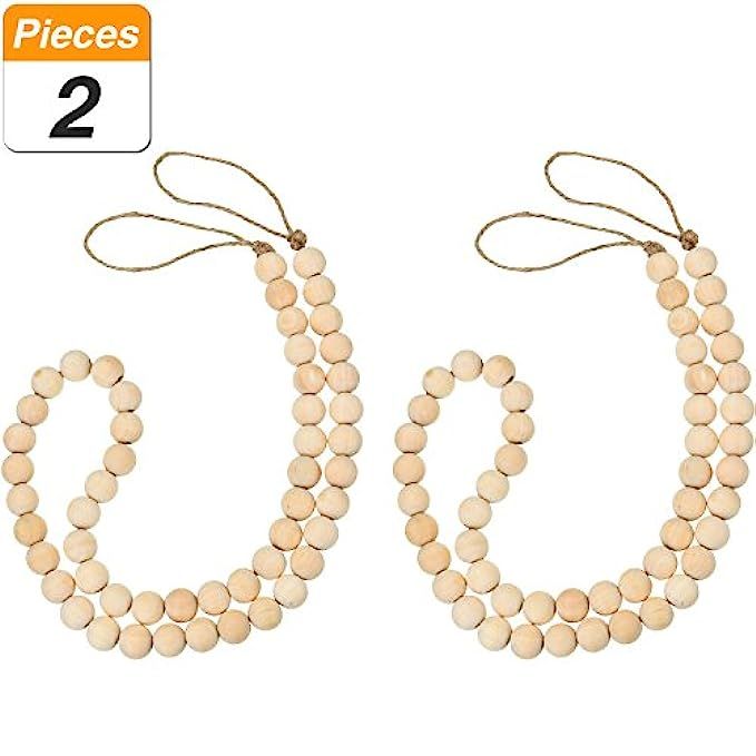 Jovitec 2 Pieces Wooden Bead Decoration Natural Wooden Bead String Kids Baby Nursery Room Decor Wedd | Amazon (US)