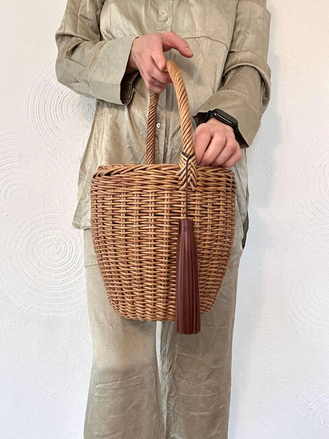 Jane Birkin Basket Wicker Basket Jane Birkin Style Wicker Bag Basket Round With Lid and Handle Gi... | Etsy (US)