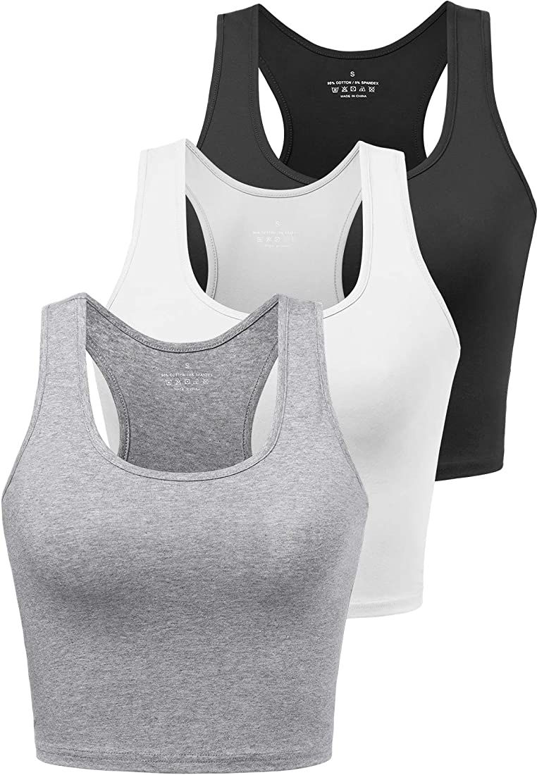 Sports Crop Tank Tops for Women Cropped Workout Tops Racerback Running Yoga Tanks Cotton Sleevele... | Amazon (US)
