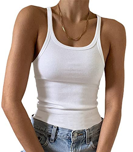 Artfish Women's Sleeveless Tank Top Form Fitting Scoop Neck Ribbed Knit Basic Cami Shirts | Amazon (US)