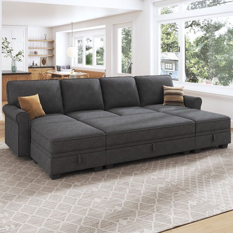 HONBAY Convertible Sofa Bed Storage Sleeper Sectional Sofa Couch with Storage and Storage Ottoman... | Walmart (US)
