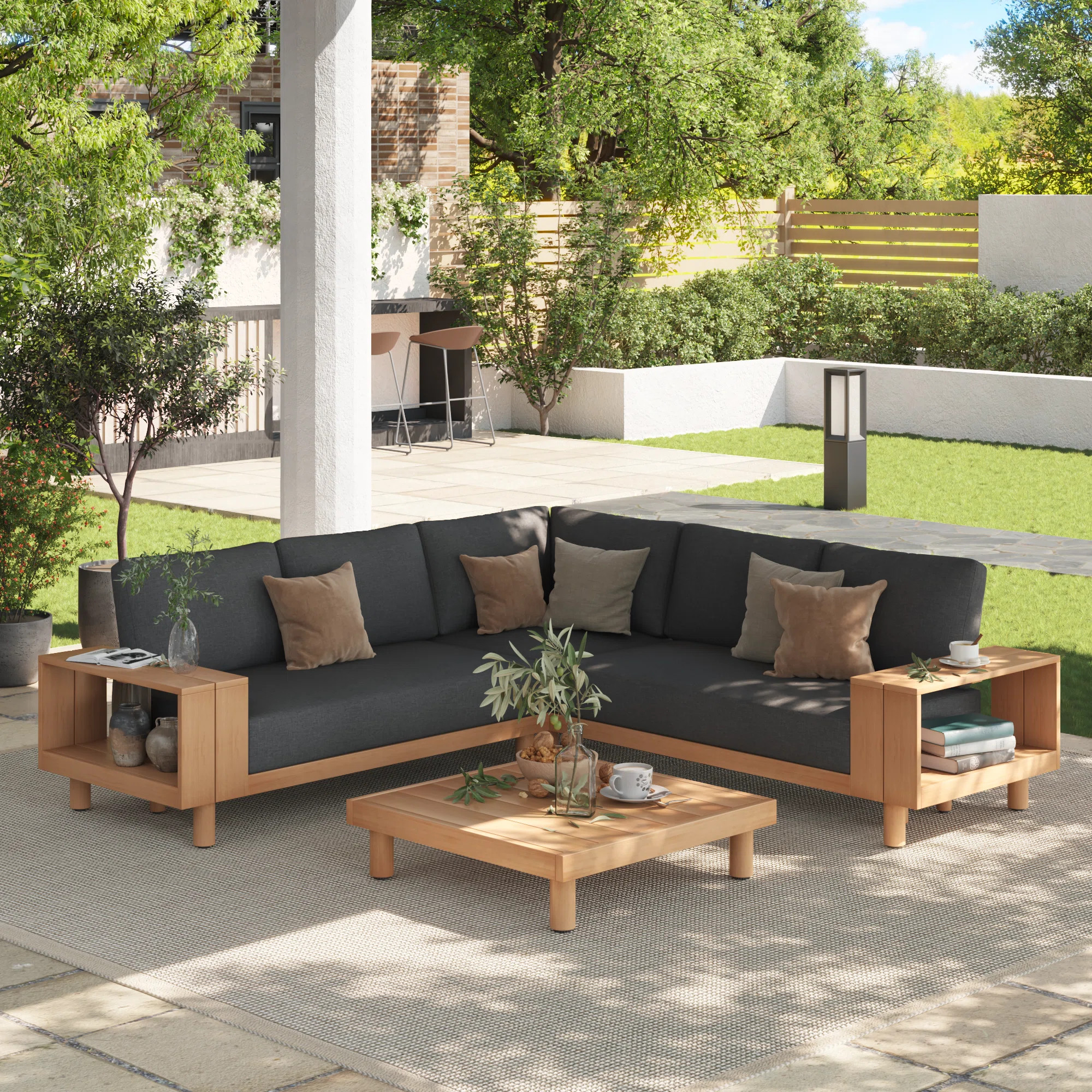 4 PCS Outdoor Eucalyptus Sectional Seating Group With Cushions | Wayfair North America