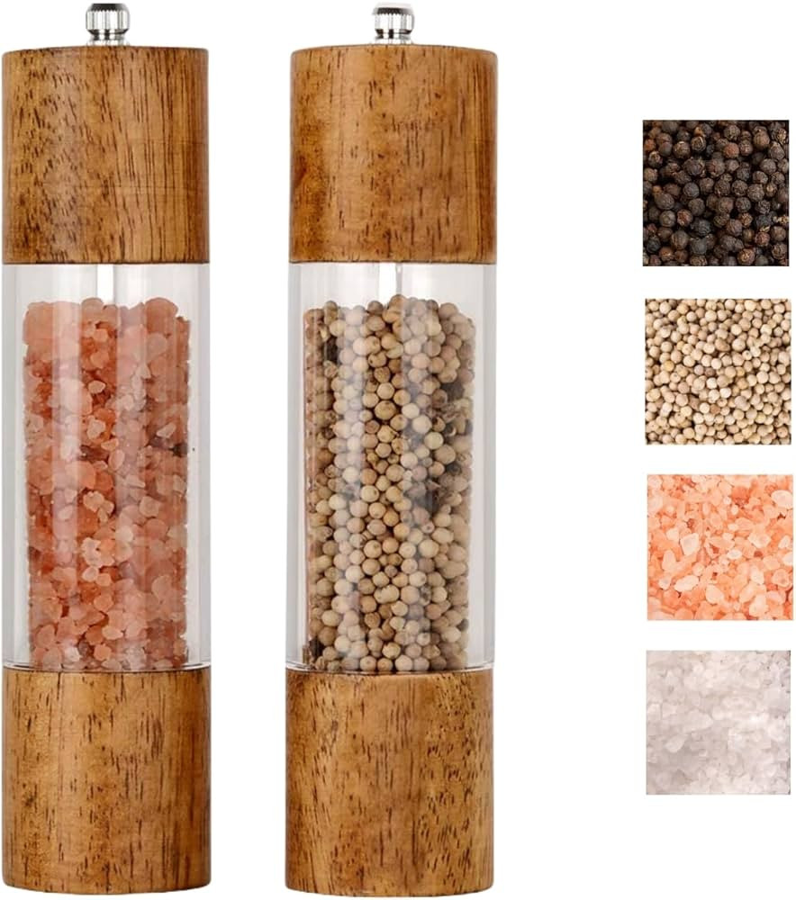 2 Pack Premium Salt and Pepper Grinder,Manual Wooden Salt and Pepper Mill Shaker Set,Adjustable C... | Amazon (US)