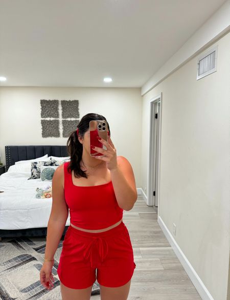 How cute is this active set?!?! The red color is stunning!!!! And the top and shorts are both so comfy!!! And the crop top comes with a red hair scrunchie too!!! 

#LTKFindsUnder50 #LTKFitness #LTKActive