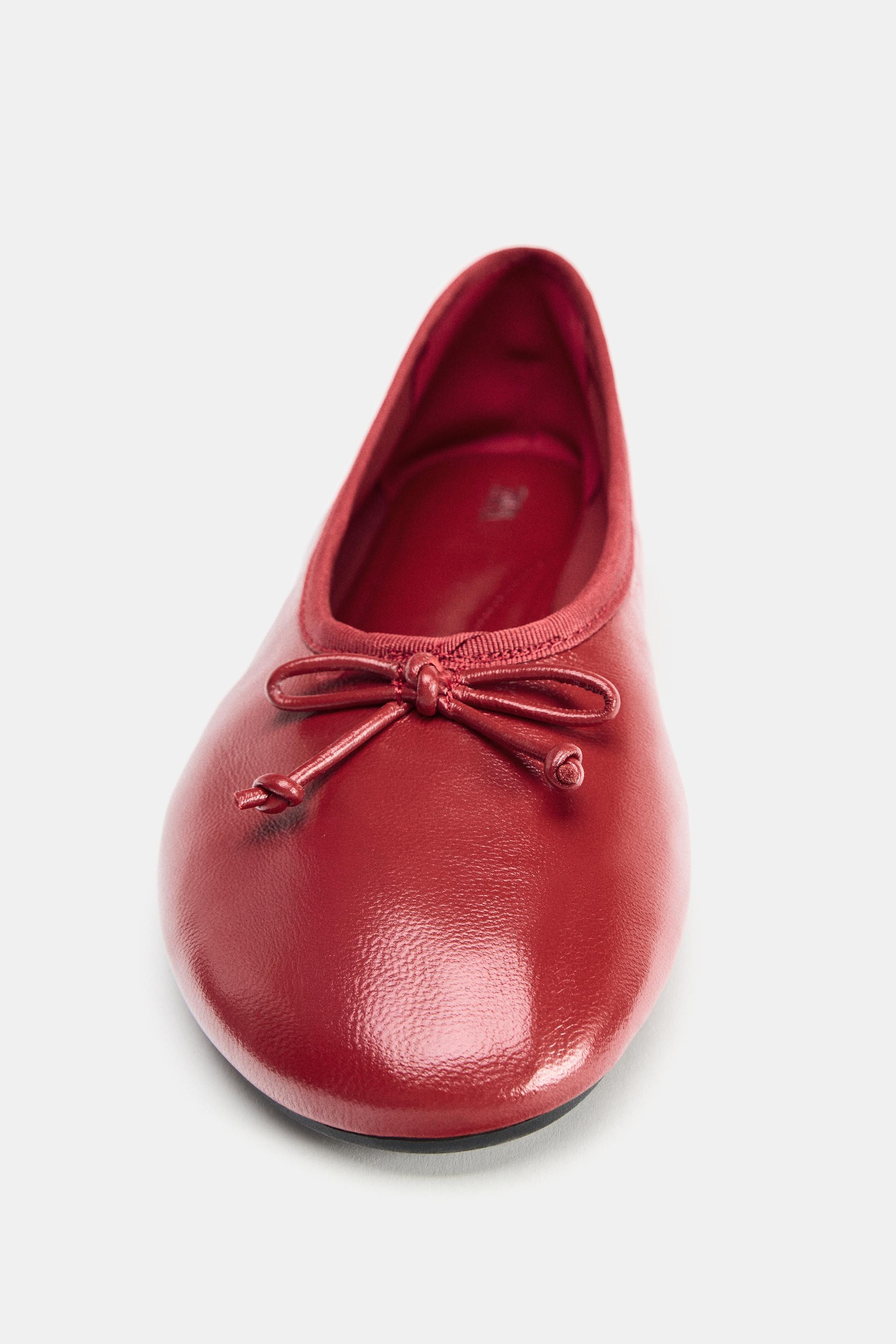 LEATHER BOW BALLET FLATS | Zara US