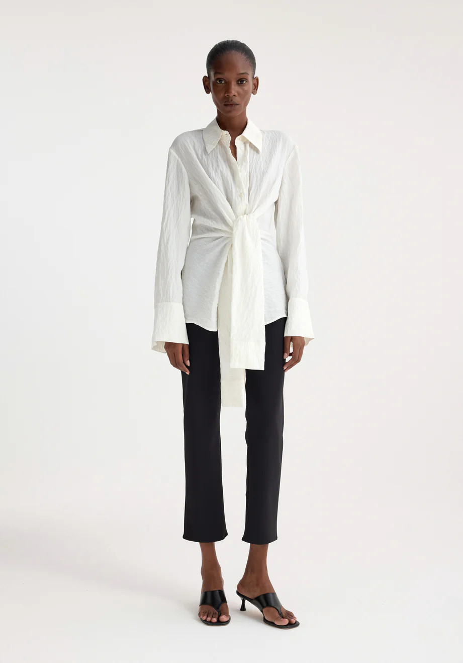 hammered silk knotted shirt | off white | Rohe