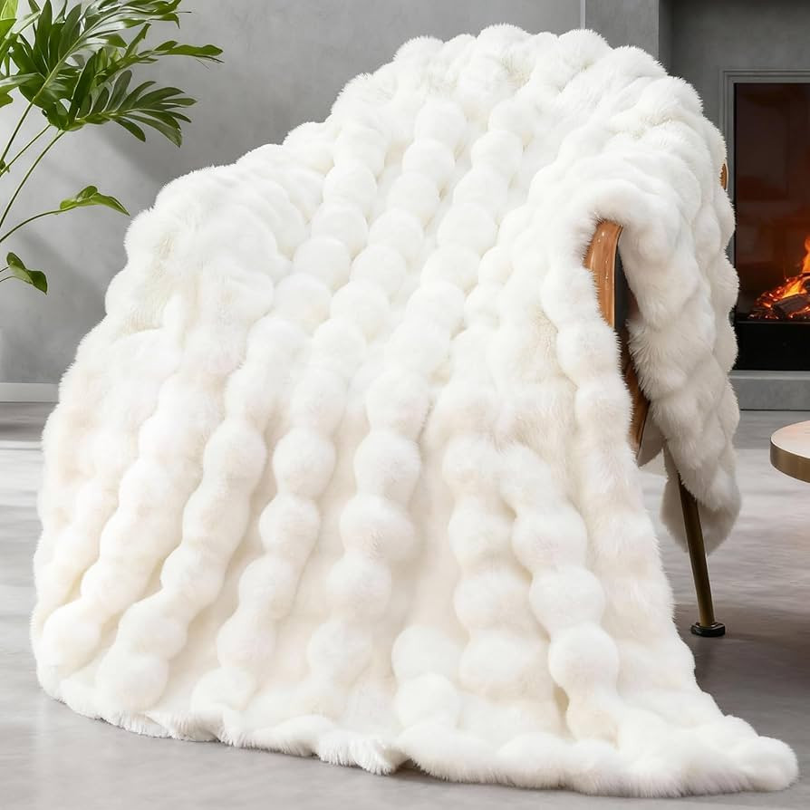 Faux Fur Throw Blanket for Couch, 1000 GSM Cozy Fuzzy Fluffy Soft Plush Thick Bubble Sherpa Blank... | Amazon (US)
